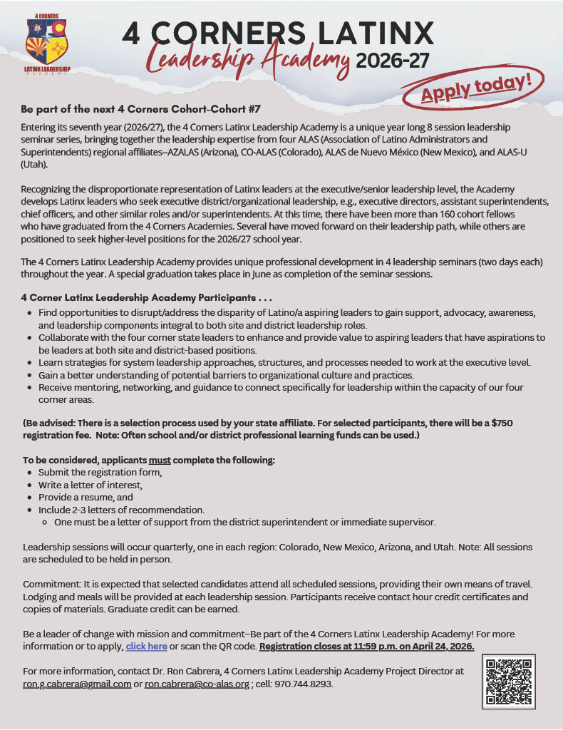 4 Corners Latinx Leadership Academy Application Flyer